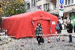 София – Опъната палатка за евакуираните хора в района на Военна академия