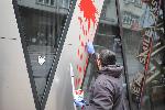 София - Почистват залятия с червена боя Дом на Европа